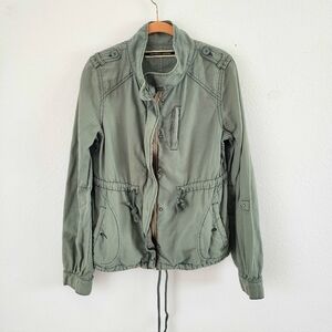 Daughters of the Liberation Utility Jacket Womens 10 Green Floral Cotton Linen